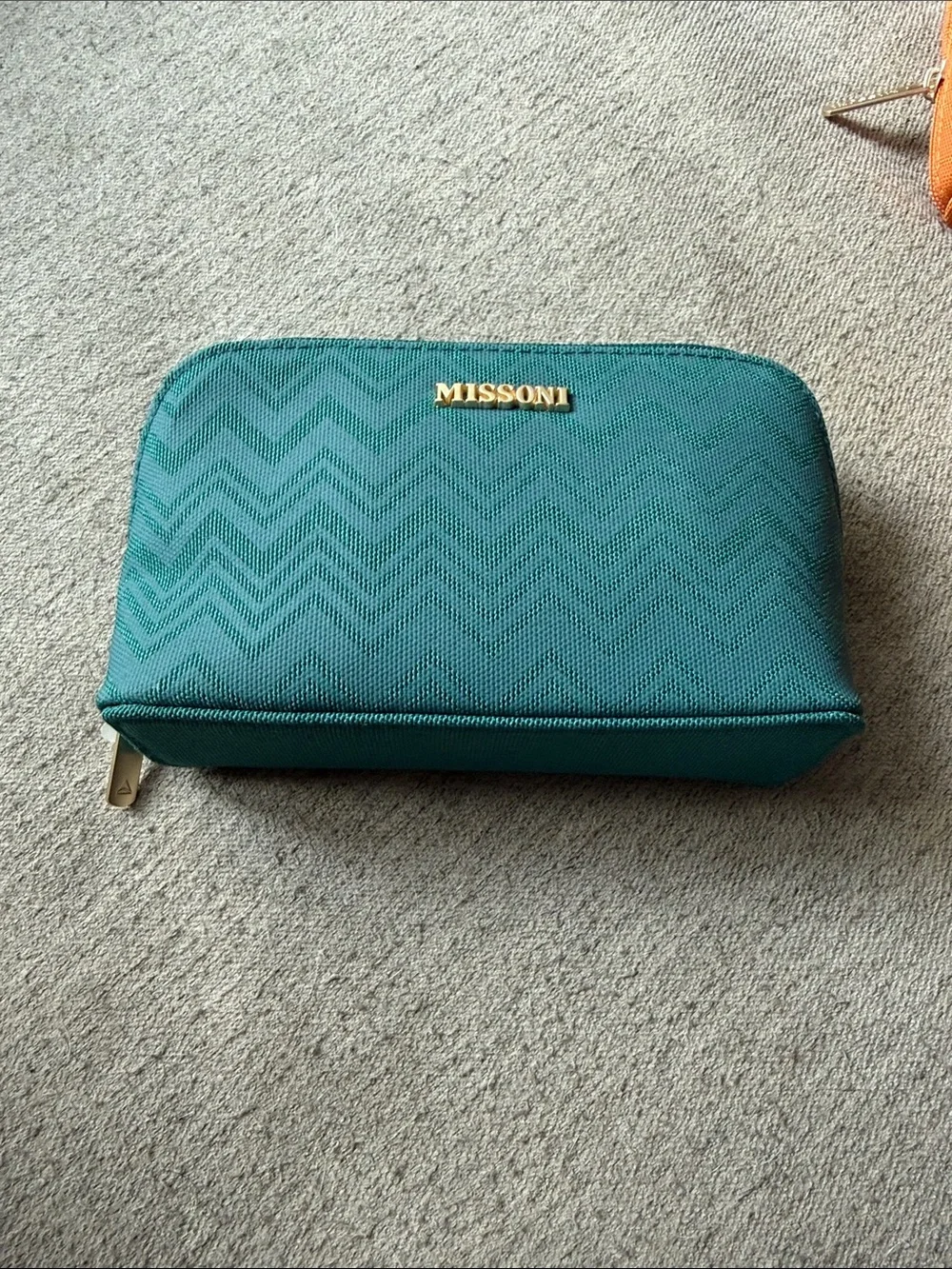 Missoni Teal Chevron Cosmetic Pouch with Gold Logo